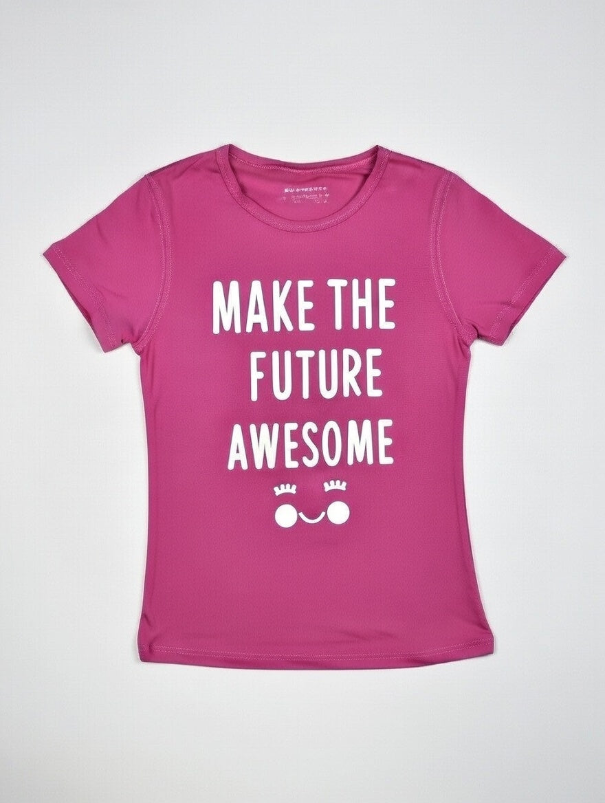 Girls "Make The Future Awesome" Graphic T-Shirt | Cotton Motivational Tee for Kids